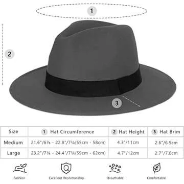 FADACHY Classic Fedora Hat for Men & Women Wide Brim Felt Hat Panama Dress Hat Tan Fedora, L Large XL
