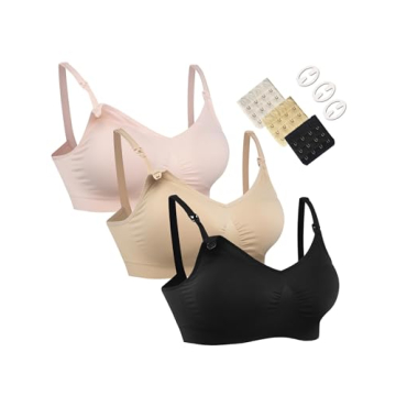 Women’s Full Cup Lightly Padded Wirefree Maternity Nursing Bra Set (3PCS) - Pink Black Beige