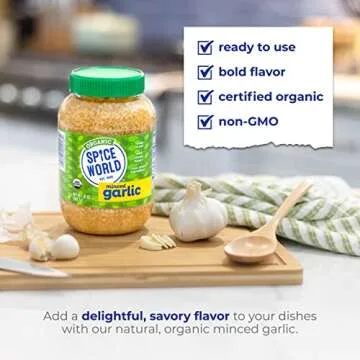 Spice World Organic Minced Garlic – Bulk 32oz Garlic Container, USDA Certified Organic Garlic with...