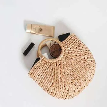 SUNCHOYEER Straw Beach Bag, Summer Beach Tote Bag for Women, Woven Handmade Basket Bags, Big Capacity Travel Handbags