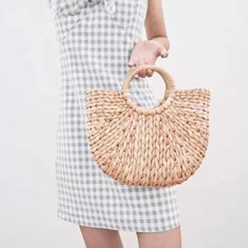 SUNCHOYEER Straw Beach Bag, Summer Beach Tote Bag for Women, Woven Handmade Basket Bags, Big Capacity Travel Handbags