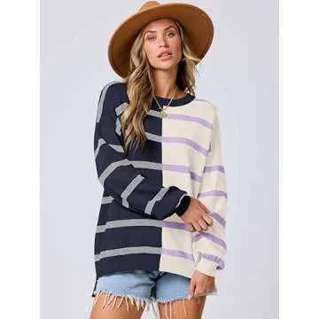 Caracilia Women's Striped Oversized Pullover Sweater