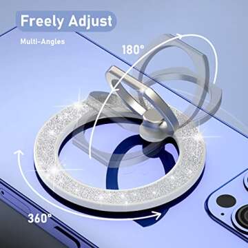 Mindsky Magnetic Phone Ring Holder for iPhone 15 14 13 12 Magsafe Accessories Adjustable Finger Phone Ring Grip（Removable When Wireless Charging）(GlitterWhite)