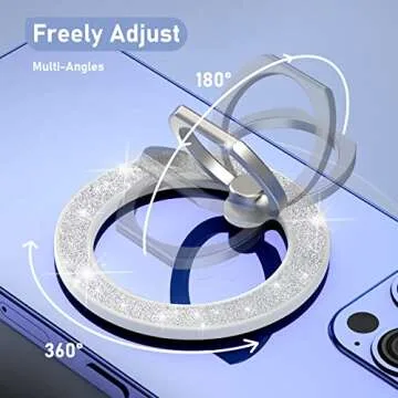 Mindsky Magnetic Phone Ring Holder for iPhone 15 14 13 12 Magsafe Accessories Adjustable Finger Phone Ring Grip（Removable When Wireless Charging）(GlitterWhite)