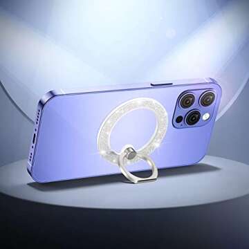Mindsky Magnetic Phone Ring Holder for iPhone 15 14 13 12 Magsafe Accessories Adjustable Finger Phone Ring Grip（Removable When Wireless Charging）(GlitterWhite)
