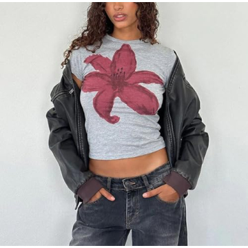 Trendy Y2K Floral Graphic Tee for Women - Casual Comfort