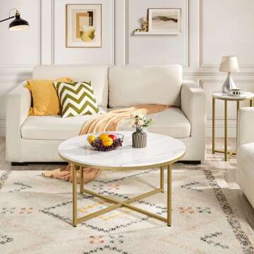 Yaheetech Faux Marble Coffee Table, 35.5in Round Coffee Table with Metal Legs for Living Room, Moder...
