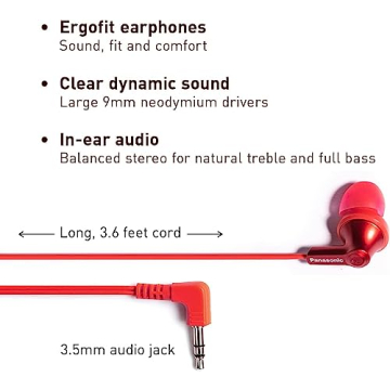 Panasonic ErgoFit Wired Earbuds Dynamic Sound Ergonomic Fit