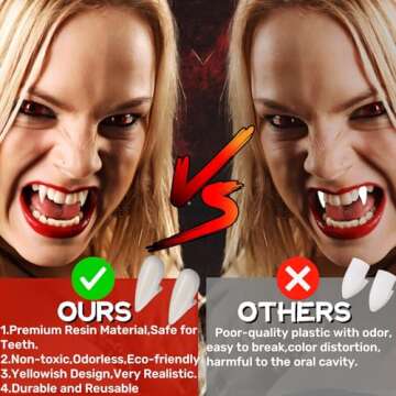 Realistic Vampire Teeth - 3 Pairs for Halloween Cosplay