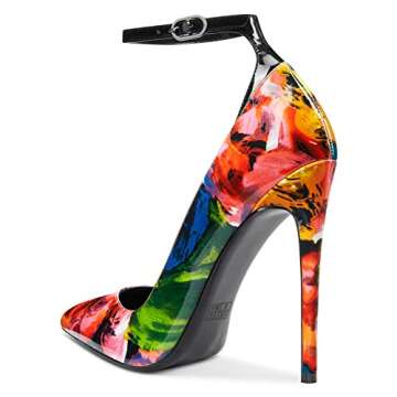 Castamere Womens Sexy Ankle Strap High Heels Pumps Elegant Pointy Toe Stilettos 12CM Heel Shoes Colourful Patent Shoes 9 M US