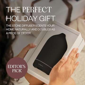 Vitruvi Stone Diffuser, Ceramic Ultrasonic Essential Oil Diffuser for Aromatherapy | Ceramic Diffuser, Diffusers for Home, Oil Diffuser, Room Decor | Black, 90ml Capacity