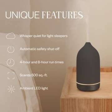 Vitruvi Stone Diffuser, Ceramic Ultrasonic Essential Oil Diffuser for Aromatherapy | Ceramic Diffuser, Diffusers for Home, Oil Diffuser, Room Decor | Black, 90ml Capacity