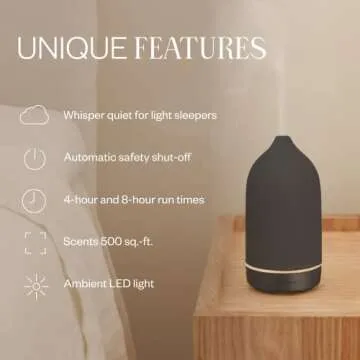Vitruvi Stone Diffuser, Ceramic Ultrasonic Essential Oil Diffuser for Aromatherapy | Ceramic Diffuser, Diffusers for Home, Oil Diffuser, Room Decor | Black, 90ml Capacity