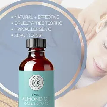 Sweet Almond Oil, 4 fl oz - Cold Pressed and 100% Pure - for Hair, Skin, Nails, Therapeutic Massage, Carrier Oil - by Pure Body Naturals