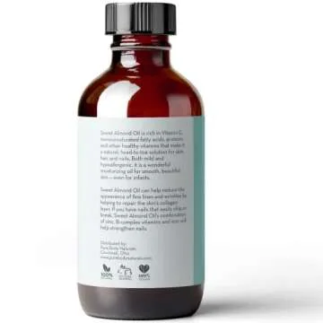 Sweet Almond Oil, 4 fl oz - Cold Pressed and 100% Pure - for Hair, Skin, Nails, Therapeutic Massage, Carrier Oil - by Pure Body Naturals