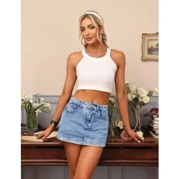 BISUAL Denim Skort for Women High Waist Mini Denim Skirt Casual Stretch Women Jean Skirt with Pockets