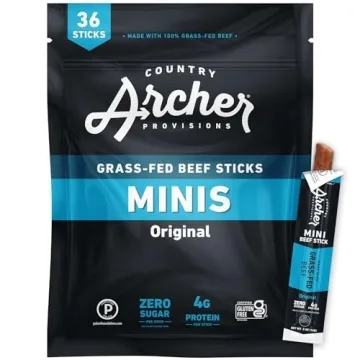 Country Archer Mini Beef Jerky Sticks - Grass Fed Beef Sticks Individually Wrapped, Mini Beef Sticks...