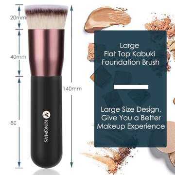 KINGMAS Flat Top Foundation Brush, Premium Kabuki Makeup Brush for Liquid, Blending, Cream, Powder,Blush Buffing Stippling Face Makeup Tools (Black, A (Flat Top))