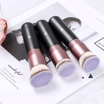 KINGMAS Flat Top Foundation Brush, Premium Kabuki Makeup Brush for Liquid, Blending, Cream, Powder,Blush Buffing Stippling Face Makeup Tools (Black, A (Flat Top))