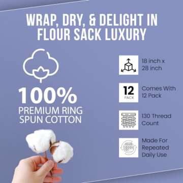 Flour Sack Towels|Valentines Day Tea Towel for Crafts| Kitchen Towel| Dish Towel| Cotton Blank Towel for Embroidery|Baking Bread Proofing Linen Cover| Thick Absorbent Quick Dry|12 Pack 18"x28" Natural