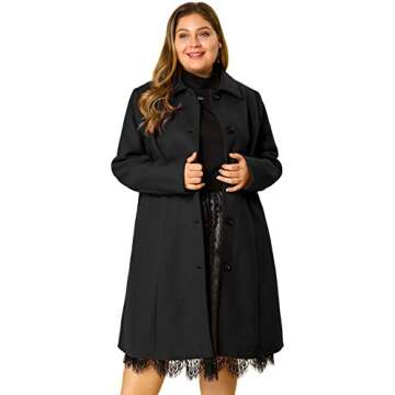 Agnes Orinda Women's Plus Size Single Breasted Belted Winter Long Coat 3X Black