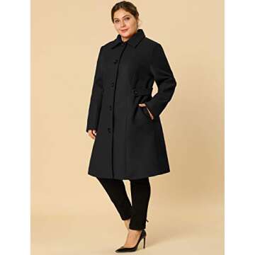 Agnes Orinda Women's Plus Size Single Breasted Belted Winter Long Coat 3X Black