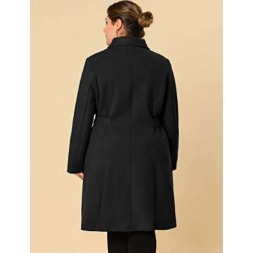 Agnes Orinda Women's Plus Size Single Breasted Belted Winter Long Coat 3X Black