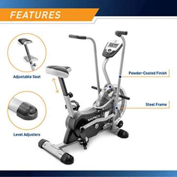 Marcy Exercise Upright Fan Bike for Cardio Training, Adjustable Recumbent Bike, Stationary Bikes For Home, Black AIR-1