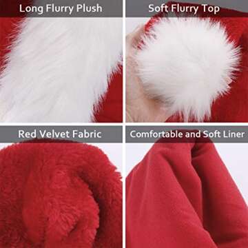 OPOLEMIN Santa Hat for Adults,Unisex Velvet Fabric Christmas Hat with Comfort Lining&Plush Brim, Large Santa Hat for Women Men Xmas, Christmas Hat for Holiday New Year Party(Red)