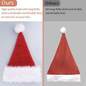 OPOLEMIN Santa Hat for Adults,Unisex Velvet Fabric Christmas Hat with Comfort Lining&Plush Brim, Large Santa Hat for Women Men Xmas, Christmas Hat for Holiday New Year Party(Red)