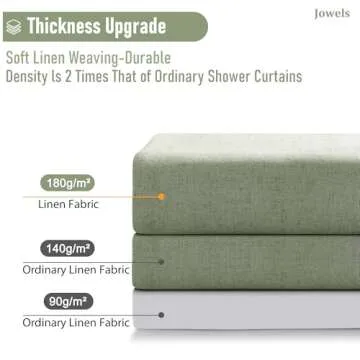 Jowels Sage Green Linen Shower Curtain, Boho Farmhouse Shower Curtain Set for Bathroom, 180GSM Luxur...