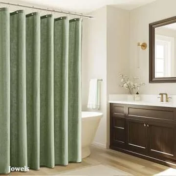Jowels Sage Green Linen Shower Curtain, Boho Farmhouse Shower Curtain Set for Bathroom, 180GSM Luxury Weighted Water Resistant Fabric Textured Shower Curtains with 12 Metal Hooks, 72Wx72H