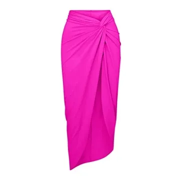 Retro Floral One Piece Swimsuit with Cover Up Skirt - Hot Pink