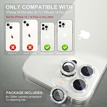 Choiche [3+1 for iPhone 14 Pro/iPhone 14 Pro Max Camera Lens Protector Bling, 9H Tempered Glass Came...