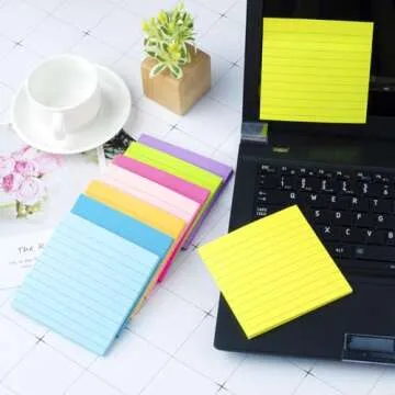 (8 Pack) Lined Sticky Notes 4x4 Bright Stickies Colorful Super Sticking Power Memo Pads, 8 Colors, Strong Adhesive