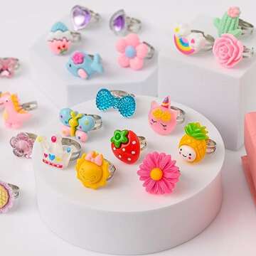 nutty toys Little Girl Jewel Rings, 24 Adjustable Kids' Dress Up Pretend Play Jewelry Set, Best Birthday & Top Valentine's Day Gifts, Unique Easter Basket Stuffers for Girls Age 5 6 7 8 9 10 Year Old