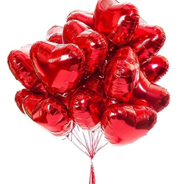 25pcs Heart Shape Foil Mylar Balloons Red 18" for Valentine's Day Birthday Party Decorations, Weddin...