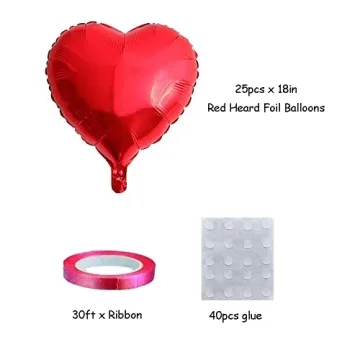 25 Red Heart Shape Foil Balloons for Celebrations