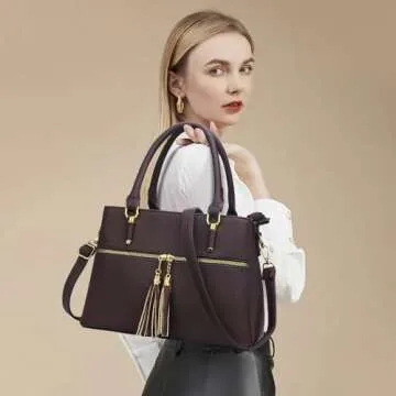 KKXIU 3 Zippered Compartments Purses and Handbags for Women Vegan Leather Ladies Multi Pocket Satche...