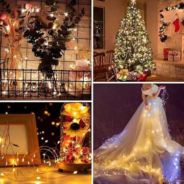 4-Pack 33FT 100 LED Fairy Lights Battery Operated with Remote & Timer, Waterproof Twinkle String Lig...