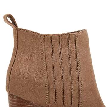 Womens Pointed Toe Slip on Ankle Booties Stacked Mid Block Heel Shoes Faux Leather Boots