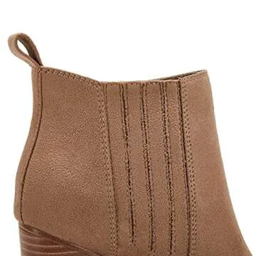 Womens Pointed Toe Slip on Ankle Booties Stacked Mid Block Heel Shoes Faux Leather Boots