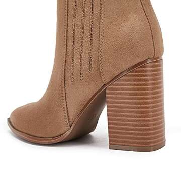 Womens Pointed Toe Slip on Ankle Booties Stacked Mid Block Heel Shoes Faux Leather Boots