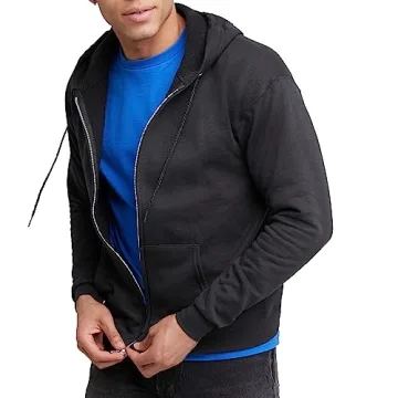 Hanes Men's EcoSmart Full-Zip Hoodie - Athletic Comfort, Black, X-Large