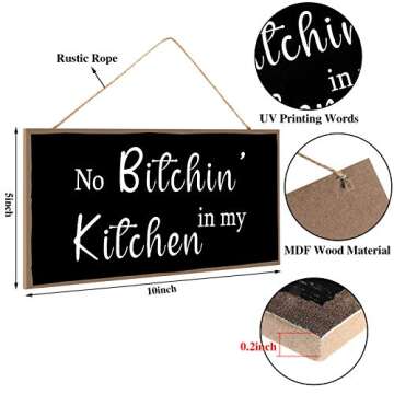 Jetec 2 Pieces Funny Kitchen Signs the Dishes Hanging Wall Art Decoration No Bitchin in My Kitchen R...