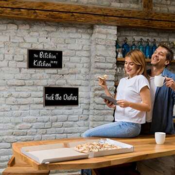 Jetec 2 Pieces Funny Kitchen Signs the Dishes Hanging Wall Art Decoration No Bitchin in My Kitchen Rustic Wooden Wall Signs Decorative Wood Home Decor, 10 x 5 Inch(Stylish)