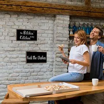 Jetec 2 Pieces Funny Kitchen Signs the Dishes Hanging Wall Art Decoration No Bitchin in My Kitchen Rustic Wooden Wall Signs Decorative Wood Home Decor, 10 x 5 Inch(Stylish)