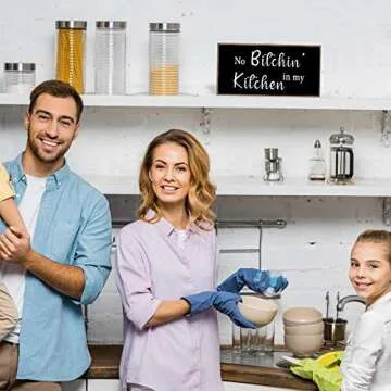 Jetec 2 Pieces Funny Kitchen Signs the Dishes Hanging Wall Art Decoration No Bitchin in My Kitchen Rustic Wooden Wall Signs Decorative Wood Home Decor, 10 x 5 Inch(Stylish)