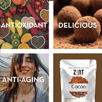 Zint Organic Cacao Powder (32 oz): Paleo-Certified, Organic, Non GMO, Anti Aging Antioxidant Superfood, Gluten Free Cocoa Cacao Beans, Pure Delicious Chocolate Essence, 32 Ounce