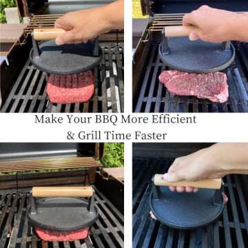 Evelots Cast Iron Burger Press - Heavy Duty Pre-Seasoned Burger Smasher for Grill - Weighted Press f...